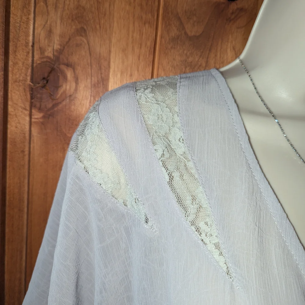 Blue‎ Bird Gray Puff Sleeve Blouse Relaxed Fit